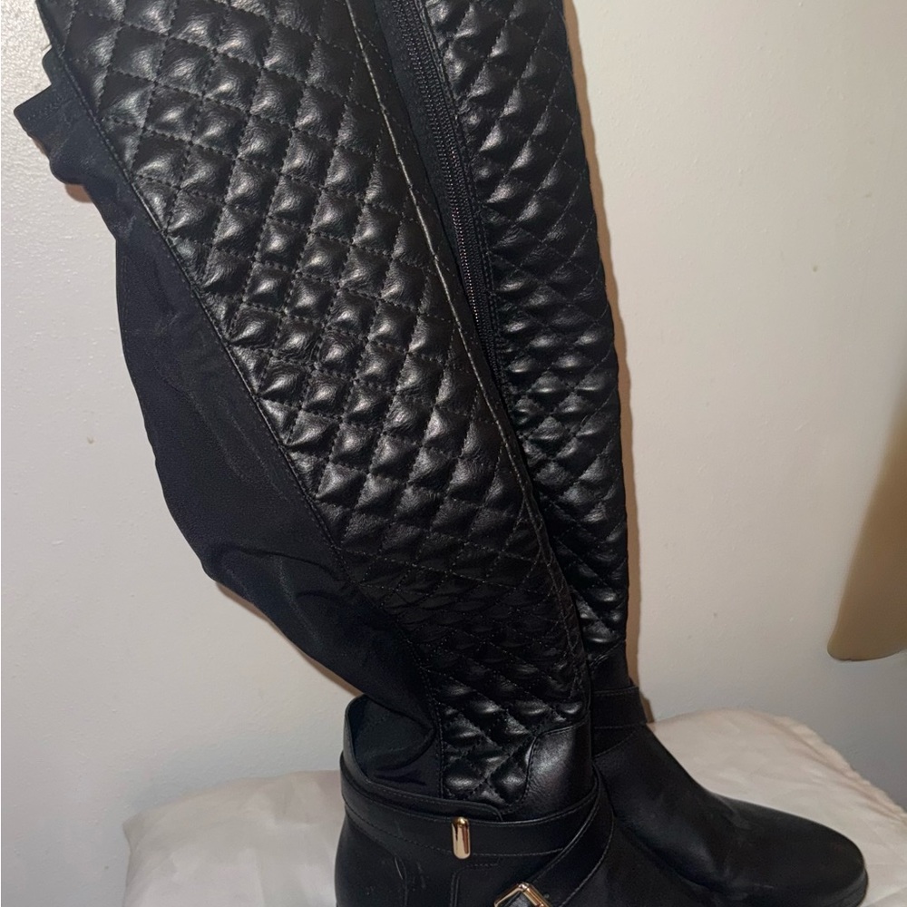 JustFab Black Quilted Combat Boots
